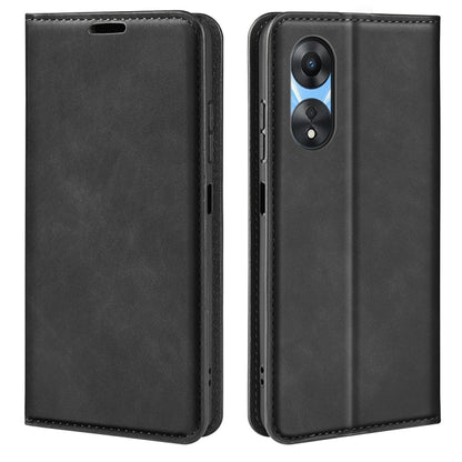 For OPPO A58 Retro-skin Magnetic Suction Leather Phone Case