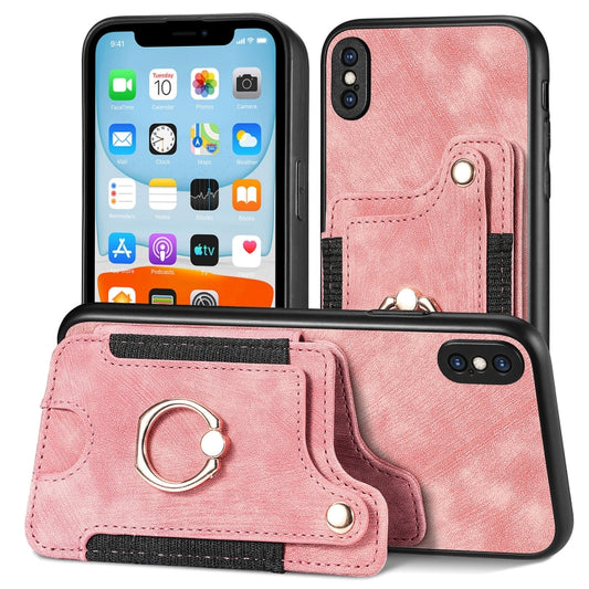 Retro Skin-feel Ring Multi-card Wallet Phone Case, Compatible with iPhone SE 2022 / SE 2020