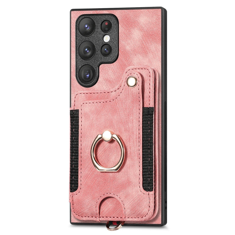 Retro Skin-feel Ring Multi-card Wallet Phone Case, For Samsung Galaxy S23 Ultra 5G