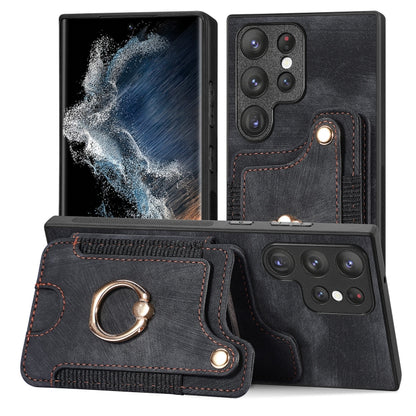 Retro Skin-feel Ring Multi-card Wallet Phone Case, For Samsung Galaxy S23 Ultra 5G