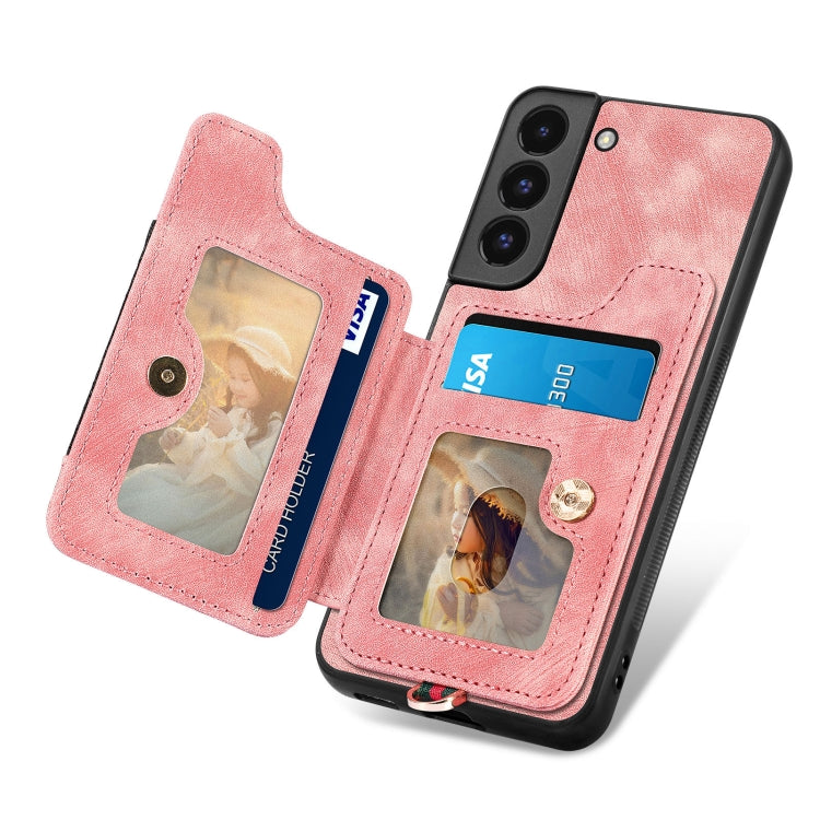 Retro Skin-feel Ring Multi-card Wallet Phone Case, For Samsung Galaxy S22+ 5G