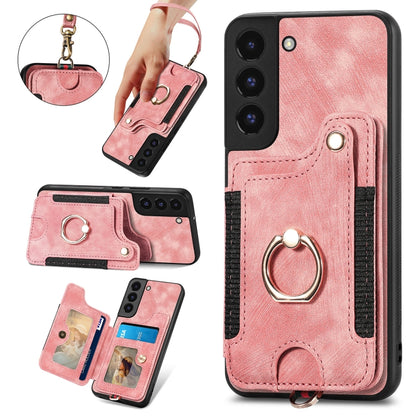 Retro Skin-feel Ring Multi-card Wallet Phone Case, For Samsung Galaxy S22+ 5G