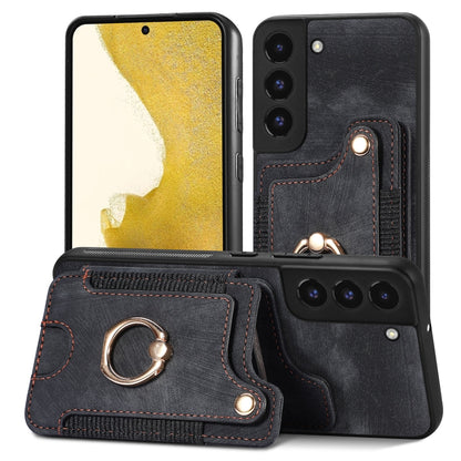 Retro Skin-feel Ring Multi-card Wallet Phone Case, For Samsung Galaxy S22+ 5G