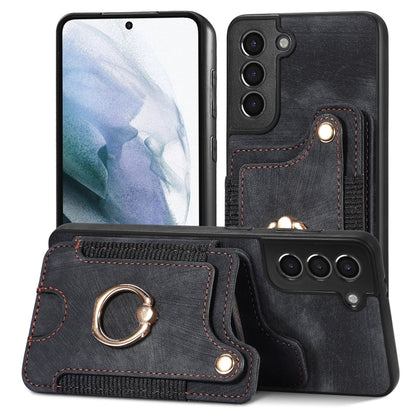 Retro Skin-feel Ring Multi-card Wallet Phone Case, For Samsung Galaxy S21 5G