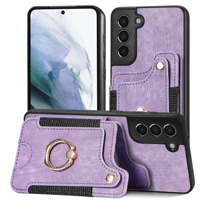 Retro Skin-feel Ring Multi-card Wallet Phone Case, For Samsung Galaxy S21 5G
