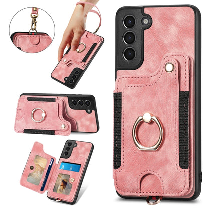 Retro Skin-feel Ring Multi-card Wallet Phone Case, For Samsung Galaxy S21+ 5G