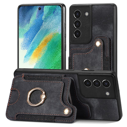 Retro Skin-feel Ring Multi-card Wallet Phone Case, For Samsung Galaxy S21 FE 5G