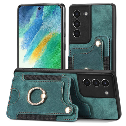 Retro Skin-feel Ring Multi-card Wallet Phone Case, For Samsung Galaxy S21 FE 5G