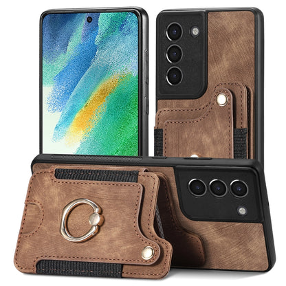 Retro Skin-feel Ring Multi-card Wallet Phone Case, For Samsung Galaxy S21 FE 5G