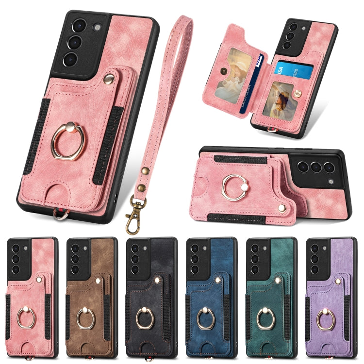 Retro Skin-feel Ring Multi-card Wallet Phone Case, For Samsung Galaxy S21 FE 5G