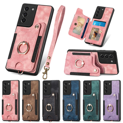Retro Skin-feel Ring Multi-card Wallet Phone Case, For Samsung Galaxy S21 FE 5G