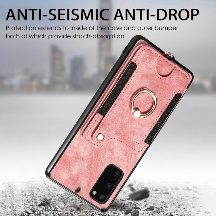 Retro Skin-feel Ring Multi-card Wallet Phone Case, For Samsung Galaxy S20