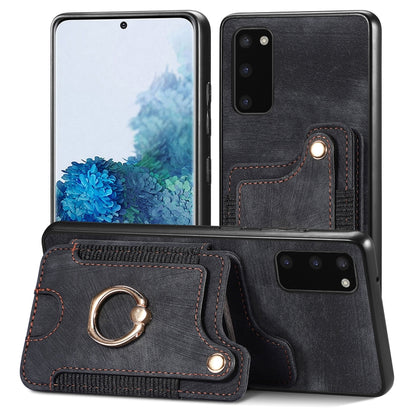 Retro Skin-feel Ring Multi-card Wallet Phone Case, For Samsung Galaxy S20
