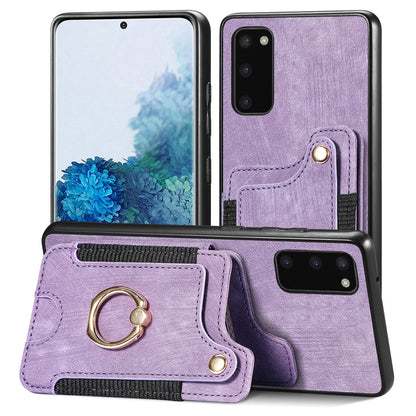 Retro Skin-feel Ring Multi-card Wallet Phone Case, For Samsung Galaxy S20