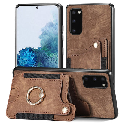 Retro Skin-feel Ring Multi-card Wallet Phone Case, For Samsung Galaxy S20