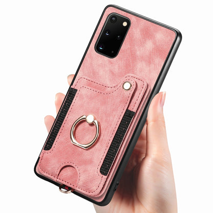 Retro Skin-feel Ring Multi-card Wallet Phone Case, For Samsung Galaxy S20+