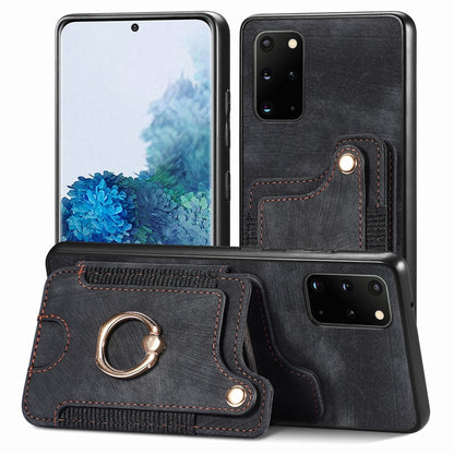 Retro Skin-feel Ring Multi-card Wallet Phone Case, For Samsung Galaxy S20+
