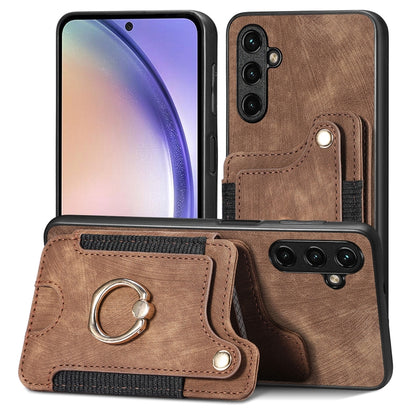 Retro Skin-feel Ring Multi-card Wallet Phone Case, For Samsung Galaxy A54 5G