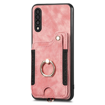 Retro Skin-feel Ring Multi-card Wallet Phone Case, For Samsung Galaxy A50