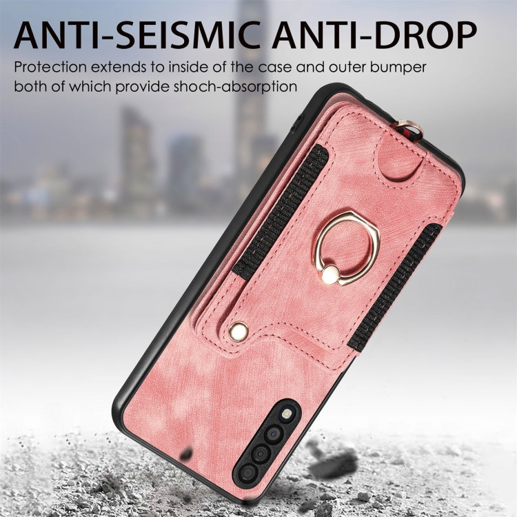Retro Skin-feel Ring Multi-card Wallet Phone Case, For Samsung Galaxy A50