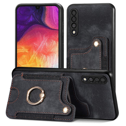 Retro Skin-feel Ring Multi-card Wallet Phone Case, For Samsung Galaxy A50