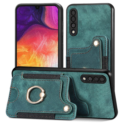 Retro Skin-feel Ring Multi-card Wallet Phone Case, For Samsung Galaxy A50
