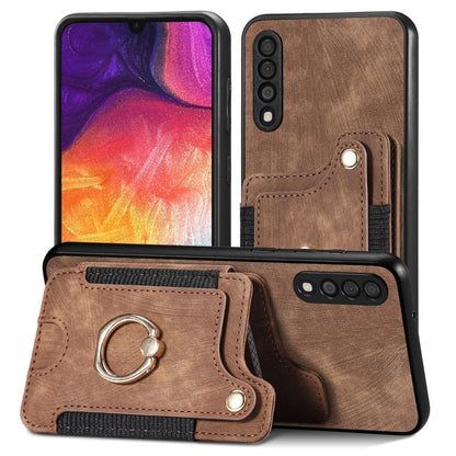 Retro Skin-feel Ring Multi-card Wallet Phone Case, For Samsung Galaxy A50