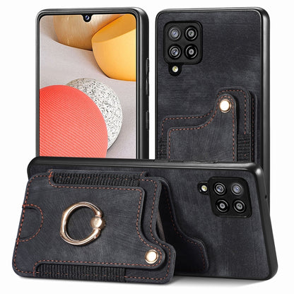 Retro Skin-feel Ring Multi-card Wallet Phone Case, For Samsung Galaxy A42 5G