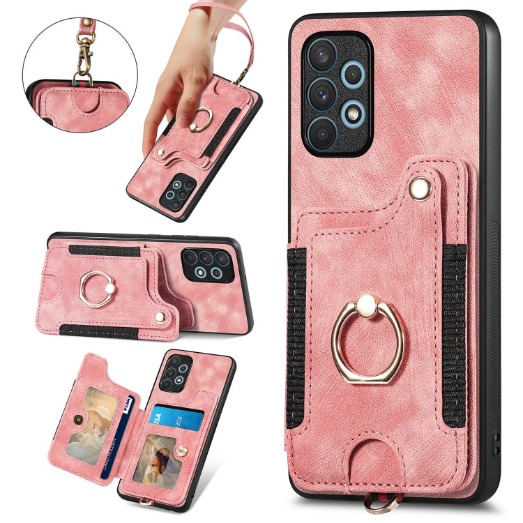 Retro Skin-feel Ring Multi-card Wallet Phone Case, For Samsung Galaxy A32 4G