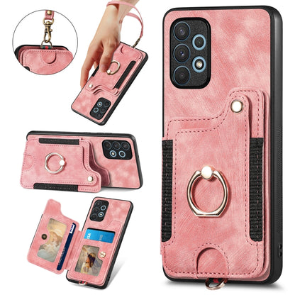 Retro Skin-feel Ring Multi-card Wallet Phone Case, For Samsung Galaxy A32 4G