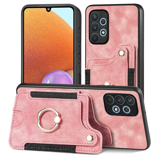 Retro Skin-feel Ring Multi-card Wallet Phone Case, For Samsung Galaxy A32 4G