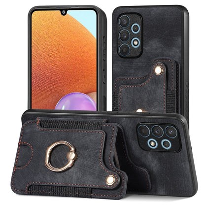 Retro Skin-feel Ring Multi-card Wallet Phone Case, For Samsung Galaxy A32 4G