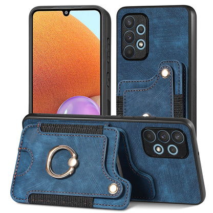 Retro Skin-feel Ring Multi-card Wallet Phone Case, For Samsung Galaxy A32 4G