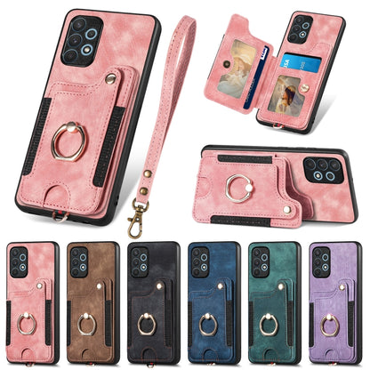 Retro Skin-feel Ring Multi-card Wallet Phone Case, For Samsung Galaxy A32 4G