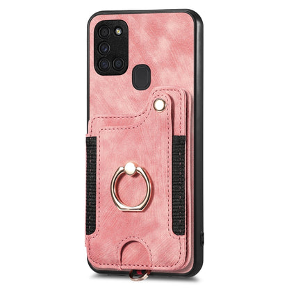 Retro Skin-feel Ring Multi-card Wallet Phone Case, For Samsung Galaxy A21s