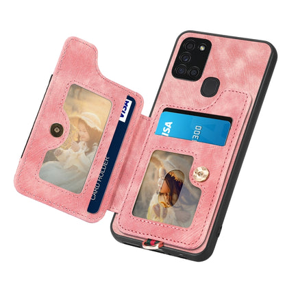 Retro Skin-feel Ring Multi-card Wallet Phone Case, For Samsung Galaxy A21s