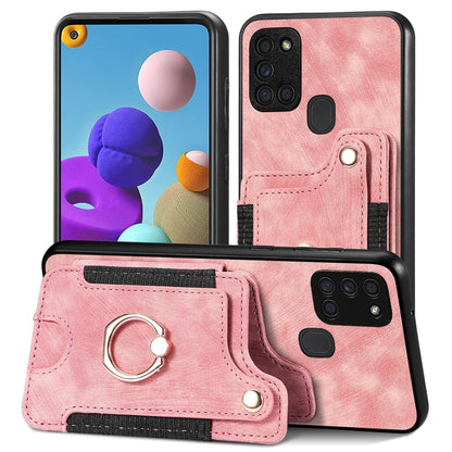 Retro Skin-feel Ring Multi-card Wallet Phone Case, For Samsung Galaxy A21s