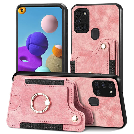 Retro Skin-feel Ring Multi-card Wallet Phone Case, For Samsung Galaxy A21s