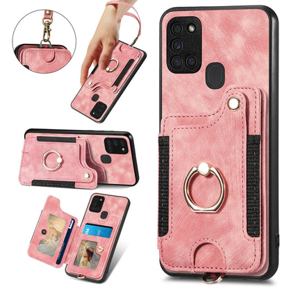 Retro Skin-feel Ring Multi-card Wallet Phone Case, For Samsung Galaxy A21s