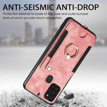 Retro Skin-feel Ring Multi-card Wallet Phone Case, For Samsung Galaxy A21s