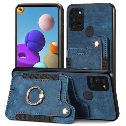 Retro Skin-feel Ring Multi-card Wallet Phone Case, For Samsung Galaxy A21s