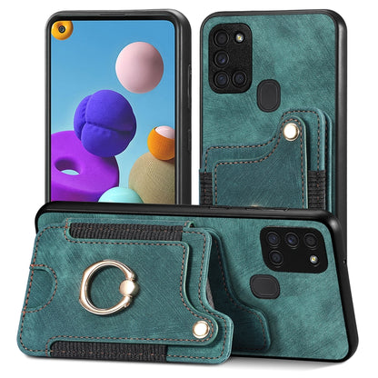 Retro Skin-feel Ring Multi-card Wallet Phone Case, For Samsung Galaxy A21s