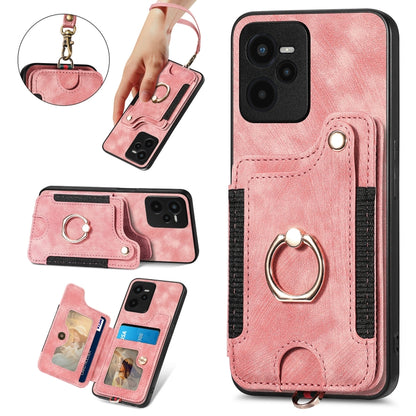 Retro Skin-feel Ring Multi-card Wallet Phone Case, For Realme C35
