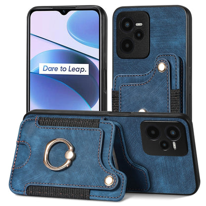 Retro Skin-feel Ring Multi-card Wallet Phone Case, For Realme C35