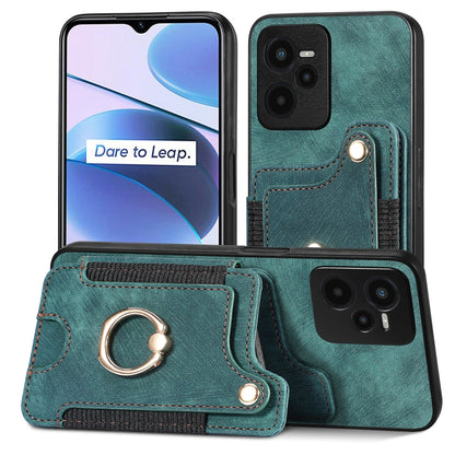 Retro Skin-feel Ring Multi-card Wallet Phone Case, For Realme C35