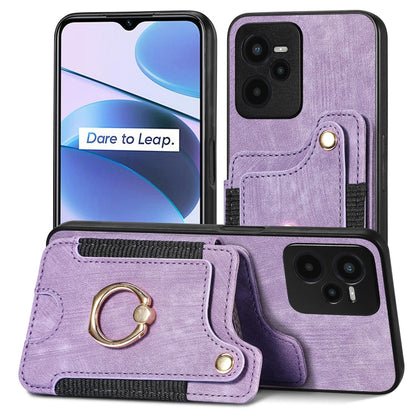 Retro Skin-feel Ring Multi-card Wallet Phone Case, For Realme C35