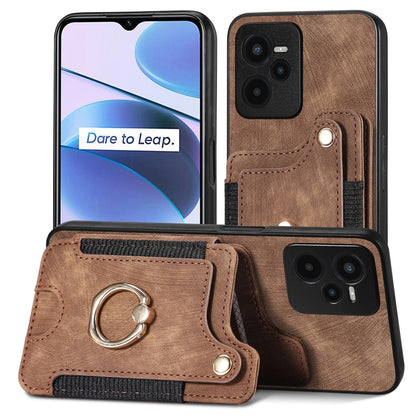 Retro Skin-feel Ring Multi-card Wallet Phone Case, For Realme C35