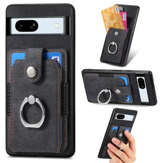 Retro Skin-feel Ring Card Wallet Phone Case, Compatible with Google Pixel 7a