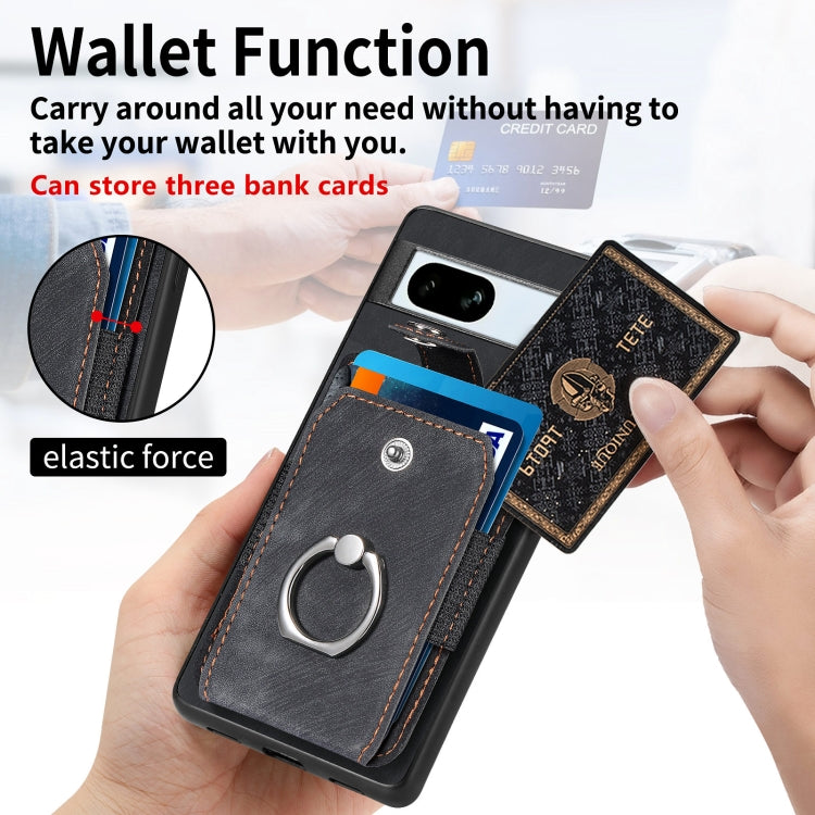 Retro Skin-feel Ring Card Wallet Phone Case, Compatible with Google Pixel 7a
