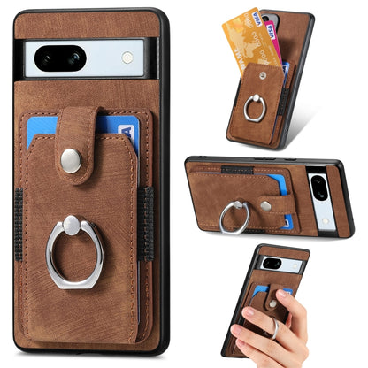 Retro Skin-feel Ring Card Wallet Phone Case, Compatible with Google Pixel 7a